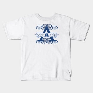 Letter A -- Split Monogram in Blue Kids T-Shirt